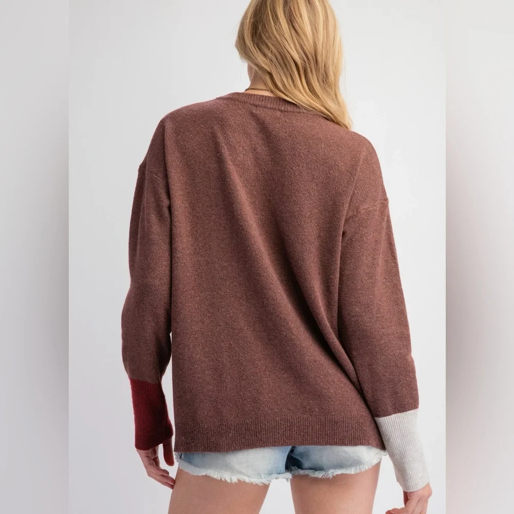 Easel Dried Plum Color Mix Knitted Sweater - Picture 2 of 3